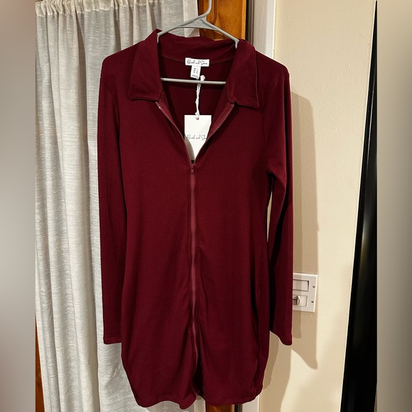 Birch & Stone Front Zip Wine Bodycon Dress - Picture 7 of 8